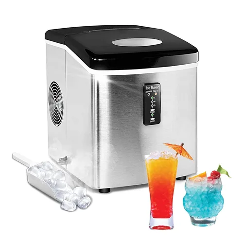 Máquina de hacer hielo para encimera, máquina de hielo portátil con bala masticable para casa, oficina, bar, fiesta, 33 libras, acero inoxidable y