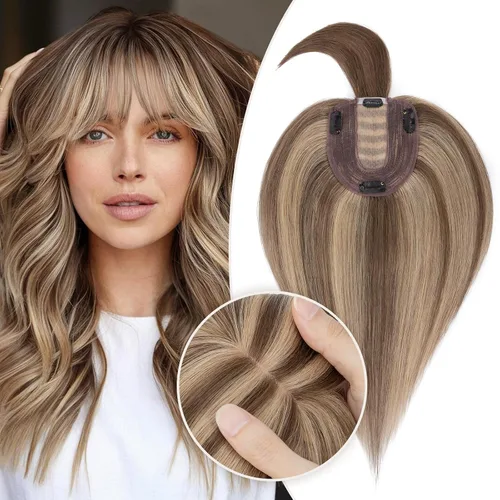 Miniatura 169 de Rich Choices Pelucas con topper de cabello para mujeres, cabello humano real 100% Remy, sin flequillo, para mujeres con adelgazamiento en la parte