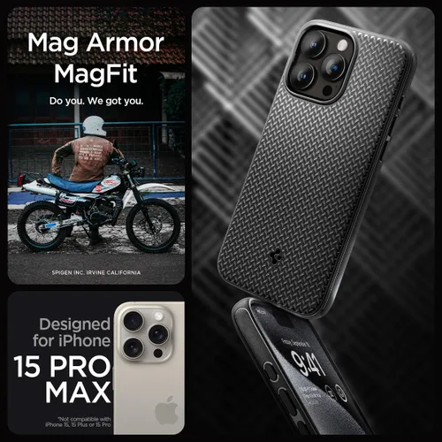 Miniatura 2 de Spigen Mag Armor MagFit - Funda diseñada para iPhone 15 Pro Max (2023) [protección de grado militar] compatible con MagSafe - negro mate