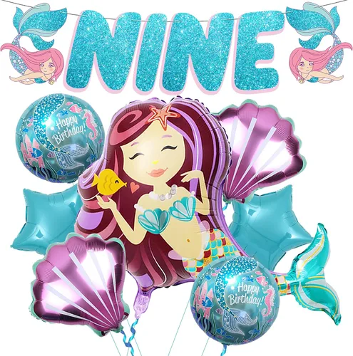 Miniatura 10 de KatchOn Decoraciones de 7º cumpleaños de sirena grande – Paquete de 8 Globos de sirena y decoraciones de fiesta para niñas 7
