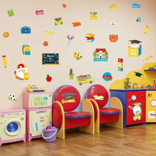 Miniatura 4 de Whaline 8 hojas de calcomanías para ventana de regreso a clases, gnomo, autobús, lápiz estático de doble cara, calcomanías de ventana para el primer