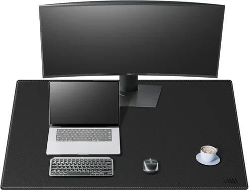 Miniatura 35 de Vyaaa Tapete de cuero para escritorio, 63" x 23.6" pulgadas, protector de escritorio de cuero, impermeable, extra grande, alfombrilla de mouse Negro