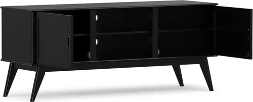 Miniatura 4 de SIMPLIHOME Draper Soporte de TV – Consola baja de madera maciza de 60 pulgadas de ancho en negro, centro de entretenimiento moderno de mediados