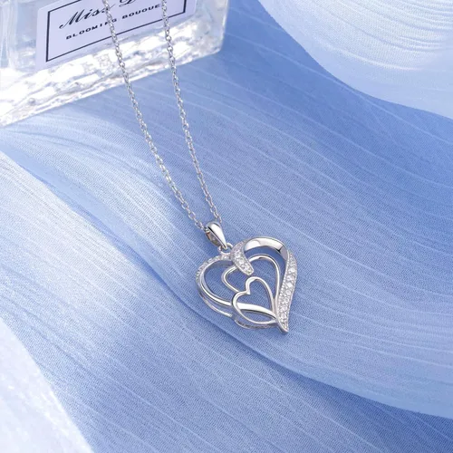 Miniatura 6 de Regalos para abuela, collar de corazón de plata de ley 925 con relleno de oro blanco de 18 quilates, regalos de cumpleaños de nietos para mujeres