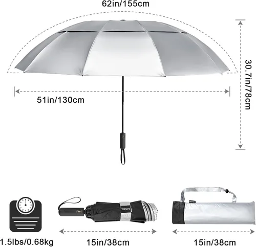 Miniatura 158 de G4Free Paraguas de golf grande de 42/46/54/62 pulgadas, paraguas compacto de viaje inverso, 10 varillas, resistente al viento para lluvia, doble