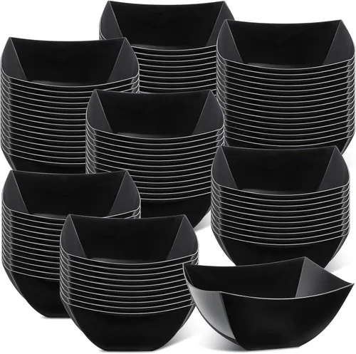 Sliner 100 Piezas Cuencos de Plástico Cuadrados 8 oz Cuencos de Servir de Plástico Desechables Contenedores de Chips para Fiestas, Contenedores de