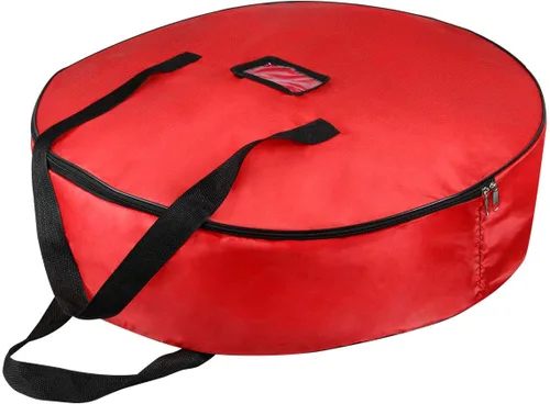 TQS - Bolsa grande para almacenamiento de coronas de Navidad de 30 pulgadas, roja, de algodón, cierre de cremallera, asas reforzadas, dobles Rojo