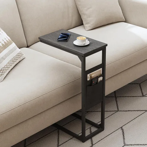 Miniatura 5 de TUTOTAK - Mesa auxiliar en forma de C, mesa lateral para sofá, mesa de sofá con bolsa de almacenamiento, bandeja para TV para sala de estar, Negro
