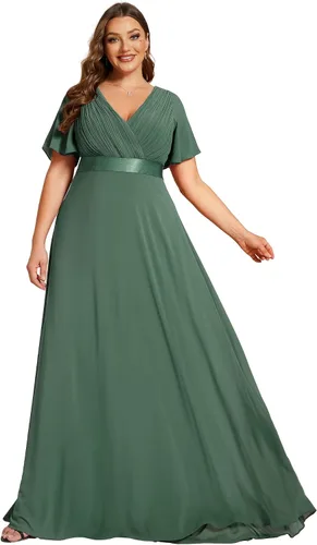 Miniatura 142 de Ever-Pretty Vestido formal para mujer, Navidad, Año Nuevo, cuello en V, gasa, talla grande, largo hasta el suelo, vestido de dama de honor