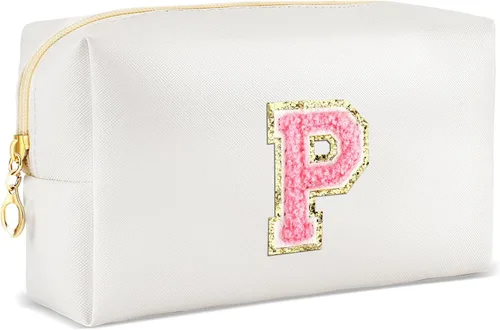 Miniatura 87 de URSKYTOUS Regalos para niñas, bolsa de maquillaje con inicial, bolsa de cosméticos personalizada con cremallera, bonita bolsa de aseo de viaje, Azul