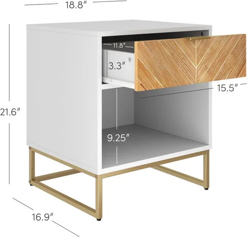 Miniatura 2 de Nathan James - Mesita de noche Kensi con diseño de madera abierta y cajón inferior, para dormitorio o sala de estar, uso como mesa auxiliar