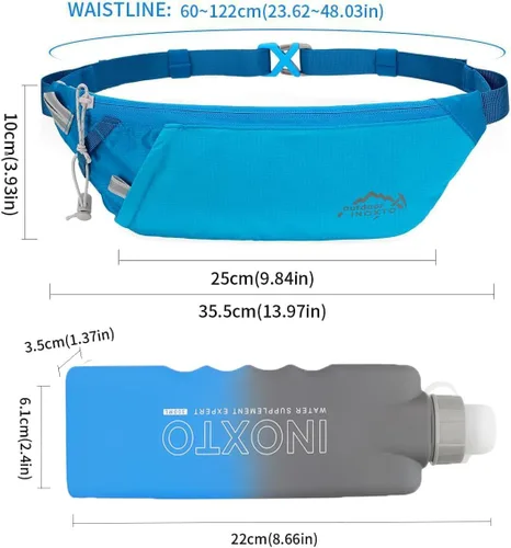 Miniatura 3 de INOXTO Cinturón delgado para correr con riñonera para mujeres y hombres, bolsa deportiva de cintura con botella de agua de 300ml para correr