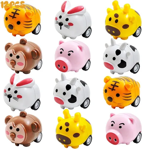 WODMAZ Paquete de 12 autos de tracción hacia atrás, mini juguetes de animales para niños y niñas, regalo de cumpleaños, bolsas de regalo, regalos de
