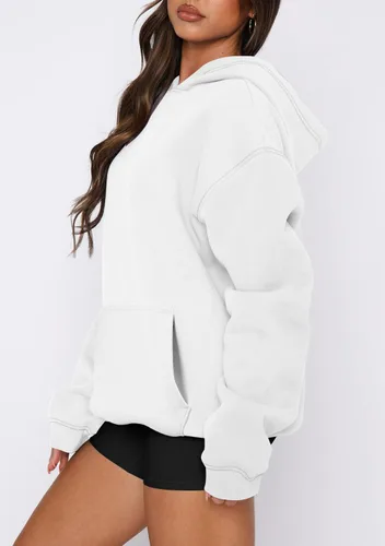 Miniatura 98 de onlypuff Sudadera casual con capucha para mujer, de manga larga, con bolsillo de canguro, hombro caído