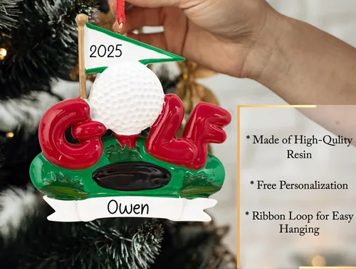 Miniatura 3 de Adorno de Navidad personalizado de golf 2026 18 hoyo, agujero en uno con bola y decoración de bandera para árbol de Navidad Regalo de recuerdo