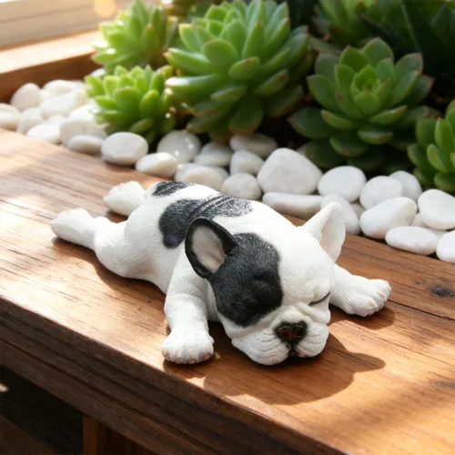 Miniatura 3 de Figura de bulldog francés durmiendo, estatua creativa de bulldog de resina, linda escultura de bulldog para decoración del hogar y la oficina