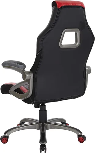 Miniatura 9 de OSP Home Furnishings Race Car - Silla ajustable para juegos, cuero consolidado gris carbón con detalles rojos