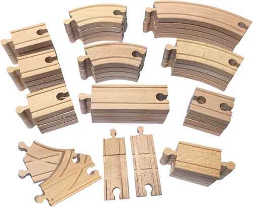 Miniatura 4 de Vía de tren de madera, 30 piezas, accesorios de expansión de pistas de tren de madera, paquete de expansión para Melissa y Doug, Brio, Thomas