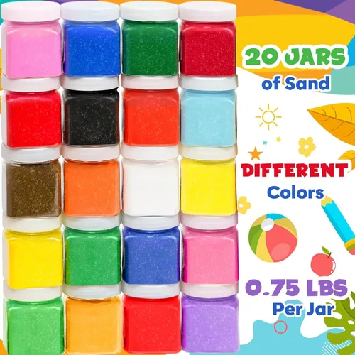 Miniatura 2 de Arena para arte de arena [20 colores: 15 libras] Arenas de colores a granel, deliciosas arenas divertidas para manualidades, fiestas, niños, bonitas