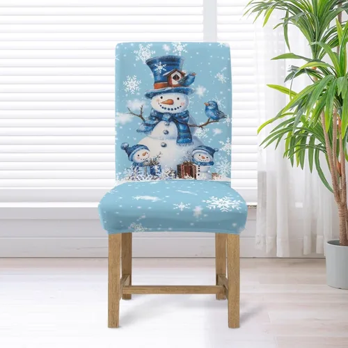 Miniatura 6 de Rnyleeg Fundas de silla de Navidad para sala de estar, diseño de muñeco de nieve azul, estampado de pájaros, fundas para sillas de comedor, 1