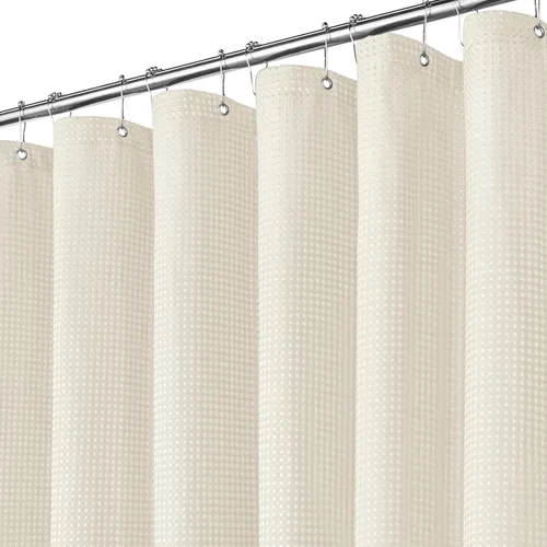 Miniatura 9 de Inhousolu - Cortina de ducha de tela, tejido de gofre, poliéster de 7.07 oz/m², dobladillo pesado, ganchos de metal incluidos, repelente al agua
