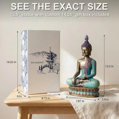 Miniatura 5 de 25DOL Estatua de Buda grande de 12.5 pulgadas para decoración del hogar, escultura de iluminación pintada a mano, decoración de meditación Azul