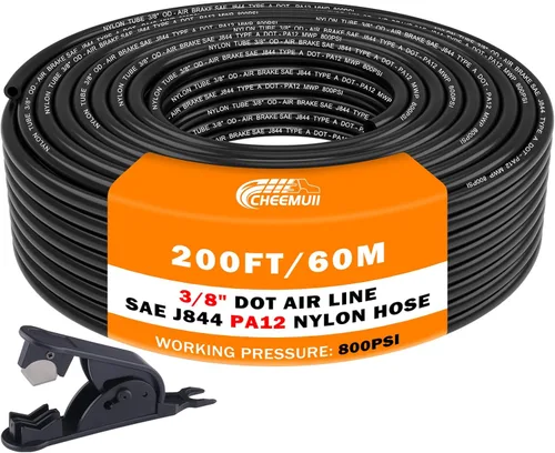Miniatura 12 de CheeMuii 50 pies 3/8 Tubo Neumático 3/8" PA12 Nylon DOT Línea de Aire SAE J844 Manguera de Aire DOT 15.3 Metros 3/8 Pulgadas OD Tubo de Aire Negro
