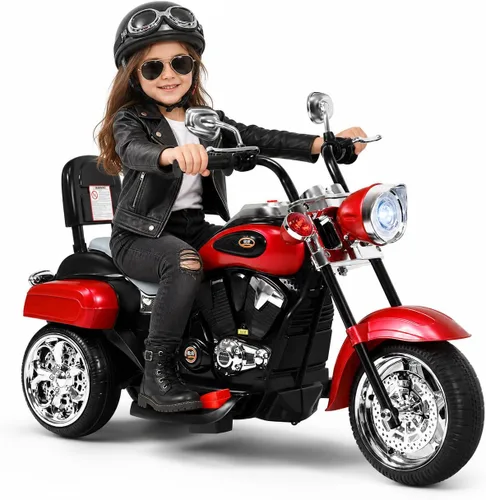 Miniatura 10 de HONEY JOY Motocicleta para niños, mini moto eléctrica de 3 ruedas con batería de 6 V, juguete de paseo con claxon y faro, pedal de pie, para niños