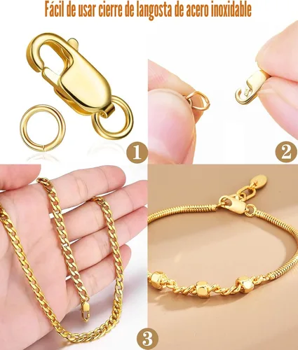 Miniatura 4 de kcctoo Cierre de pinza de langosta de plata con anillos de salto cerrados de oro de 14 quilates para la fabricación de joyas, fabricado en Italia
