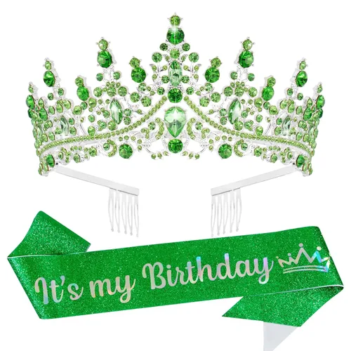 Miniatura 18 de VELSCRUN Tiara de cumpleaños de cristal azul para mujeres y niñas, banda "It's My Birthday", corona de princesa reina con peines, decoraciones
