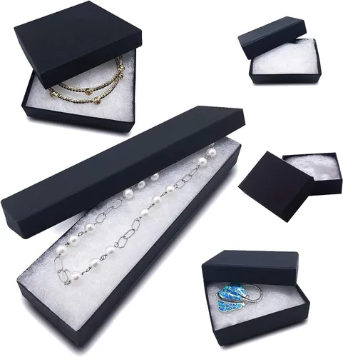 Miniatura 39 de TheDisplayGuys - Paquete de 25 cajas de cartón rellenas de algodón #10 para joyas, color negro mate (1.9 x 1.3 x 0.7 pulgadas), para envío