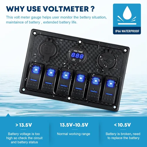 Miniatura 4 de Kohree - Panel de interruptor basculante para barco de 6 y 8 marchas, 12 V, resistente al agua, panel de interruptores LED para coche, camión