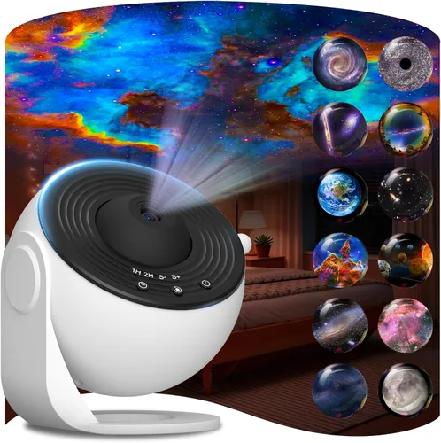 Miniatura 9 de Proyector de galaxia para dormitorio, proyector de estrellas de imagen HD, luz de galaxia con perilla ajustable, 13 discos de película, planetario