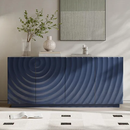 Miniatura 14 de Aparador geométrico contemporáneo de 60 pulgadas con puertas triangulares 3D y base flotante, gabinete de almacenamiento de credenza de nogal claro
