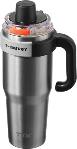 Miniatura 9 de TKK Vasos aislados de 40 onzas con asa y pajilla, taza de viaje de acero inoxidable con revestimiento de cerámica, taza de café helado de doble