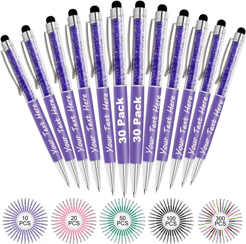 Miniatura 48 de Bolígrafos personalizados con nombre y texto, bolígrafos de diamantes de cristal personalizados a granel, 10 bolígrafos, regalos para mujeres