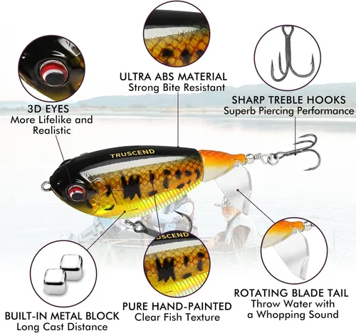 Miniatura 2 de TRUSCEND PoPobait con ganchos BKK, señuelos de pesca para lubina, lucio, lucio, perca almizclada, señuelo flotante para agua dulce o salada