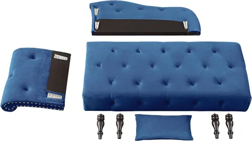 Miniatura 6 de Holaki Tumbona de terciopelo, tumbona decorativa para interiores con almohada, sillón con botón copetudo con brazo derecho con ribete de cabeza
