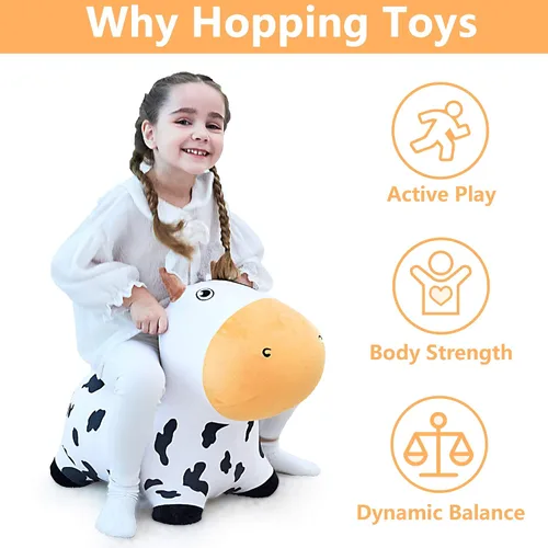 Miniatura 2 de iPlay, iLearn Bouncy Pals - Caballo saltador de vaca lechera, tolva inflable de felpa, juguetes de rebote para interiores y exteriores, regalo