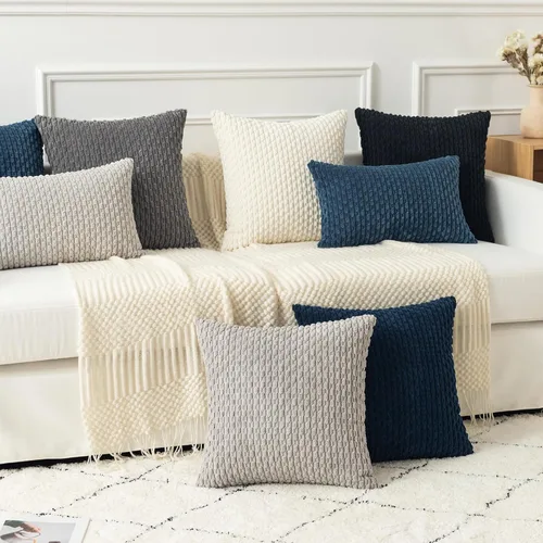 Miniatura 198 de K Kevin Textile - Juego de 2 fundas de almohada decorativas de corduroy suave azul con rayas estilo bohemio, fundas de almohada para sofá, cama