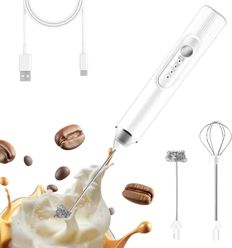 Miniatura 7 de Batidora de mano con espumador de leche, batidor eléctrico recargable, agitador de espuma de mano inalámbrico con 2 cabezales, 3 velocidades