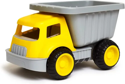 Hape Load & Tote - Camión volquete para interiores y exteriores, arena de playa, juguetes de juguete, amarillo