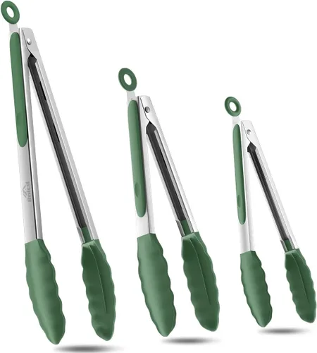 Miniatura 13 de Pinzas de cocina resistentes al calor de 600ºF, pinzas de cocina de bloqueo premium con puntas de silicona, pinzas antideslizantes para cocinar, 3