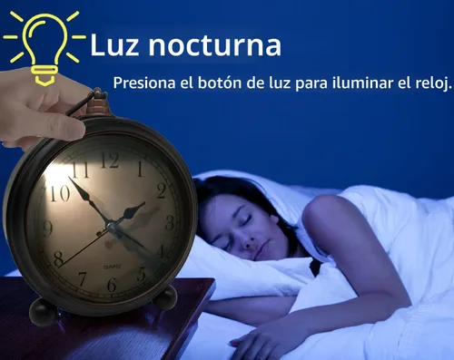 Miniatura 4 de TooTa Reloj despertador analógico retro vintage, reloj pequeño súper silencioso de 4 pulgadas sin tictac con luz nocturna, funciona