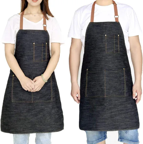 Miniatura 2 de Delantal de mezclilla con múltiples bolsillos unisex ajustables para cocina, manualidades, cocina