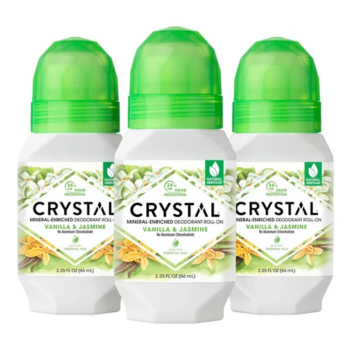 Crystal Deodorant - Desodorante vegano mineral roll-on para mujeres y hombres, vainilla jazmín, 2.25 onzas líquidas (paquete de 3)