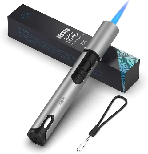 Miniatura 8 de Encendedor de antorcha con ventana de nivel de combustible para vela, antorcha de chorro de fuego ajustable a prueba de viento, encendedor largo