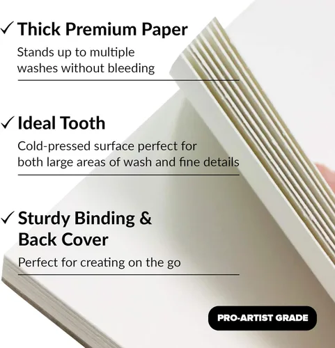 Miniatura 5 de Bloc de papel de acuarela, paquete de 2, papel pesado blanco prensado en frío de 140 libras para pintura de acuarela, marcadores y bolígrafos, 11 x