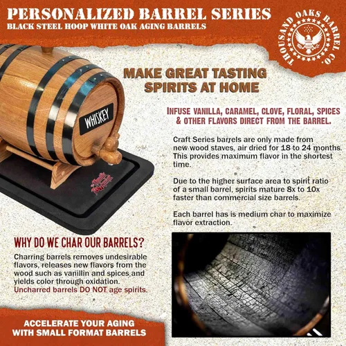 Miniatura 4 de Barril personalizado de 2 litros de roble americano para envejecimiento de whisky con soporte de madera, tapón y canilla - Mini barriles de 2L