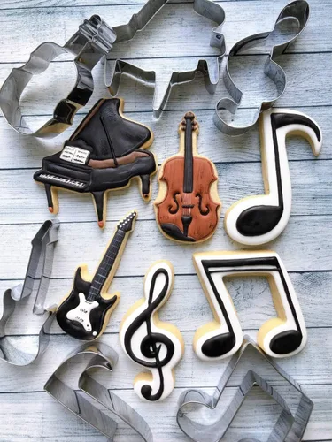 Miniatura 5 de LILIAO Juego de 6 cortadores de galletas musicales, para violín, piano, guitarra eléctrica, nota musical, clave G y octava nota para fondant, acero